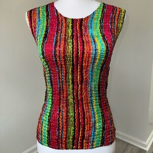 Caren Brook Sleeveless Crinkle Top Small Multicolor Abstract Stripe Stretch
